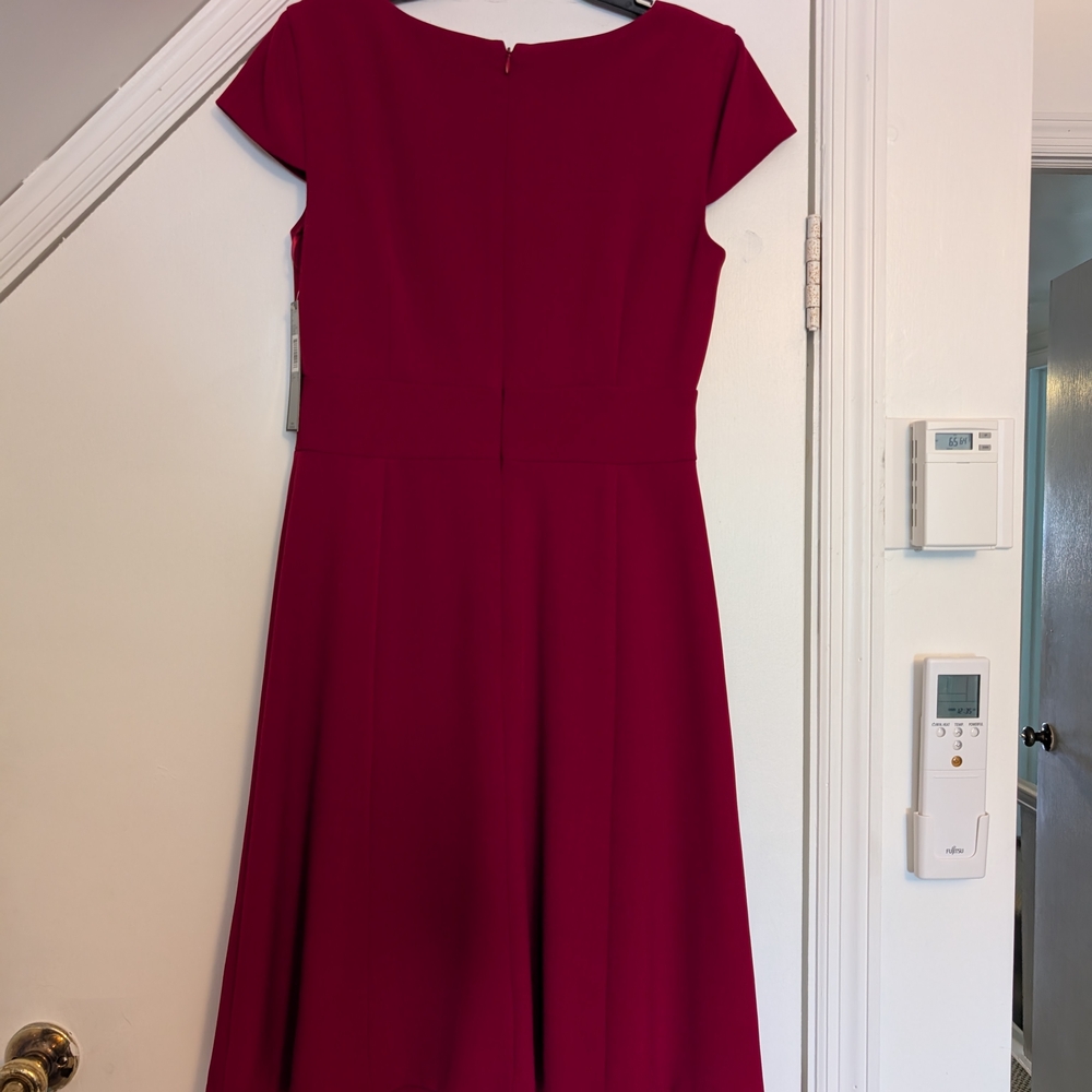 Gorgeous Red Tahari ASL Fit-and-Flare Dress with Gold Belt Accent - Picture 2 of 8